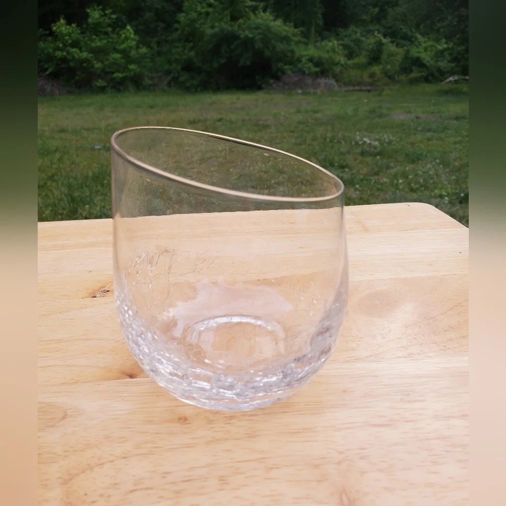 Pier 1 Angled Rim Crackle Stemless Blown clear Glass Cup‎